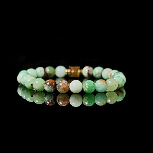 Premium Chrysoprase 8mm bracelet 14K gold men - rare stone of prosperity PARAT Marbella