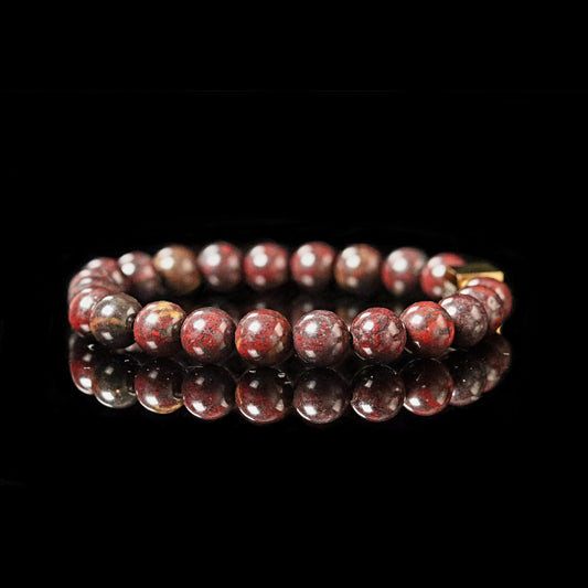 14K gold cube detail on rare Almandine Garnet bracelet with blue inclusions 8mm