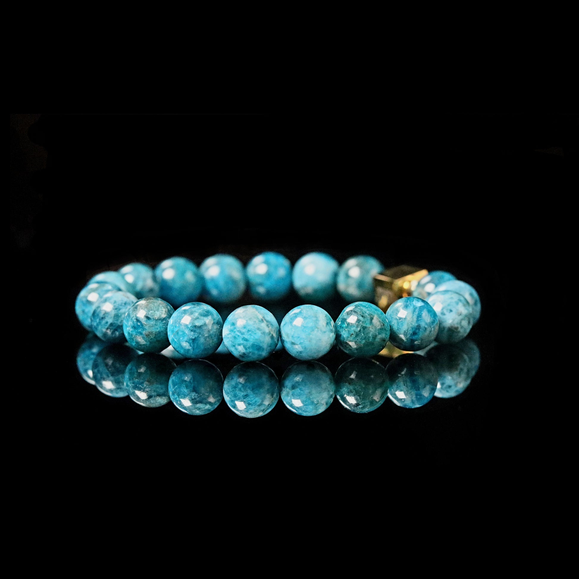 Bold Apatite 10mm bracelet 14K gold men - stone of manifestation PARAT Marbella