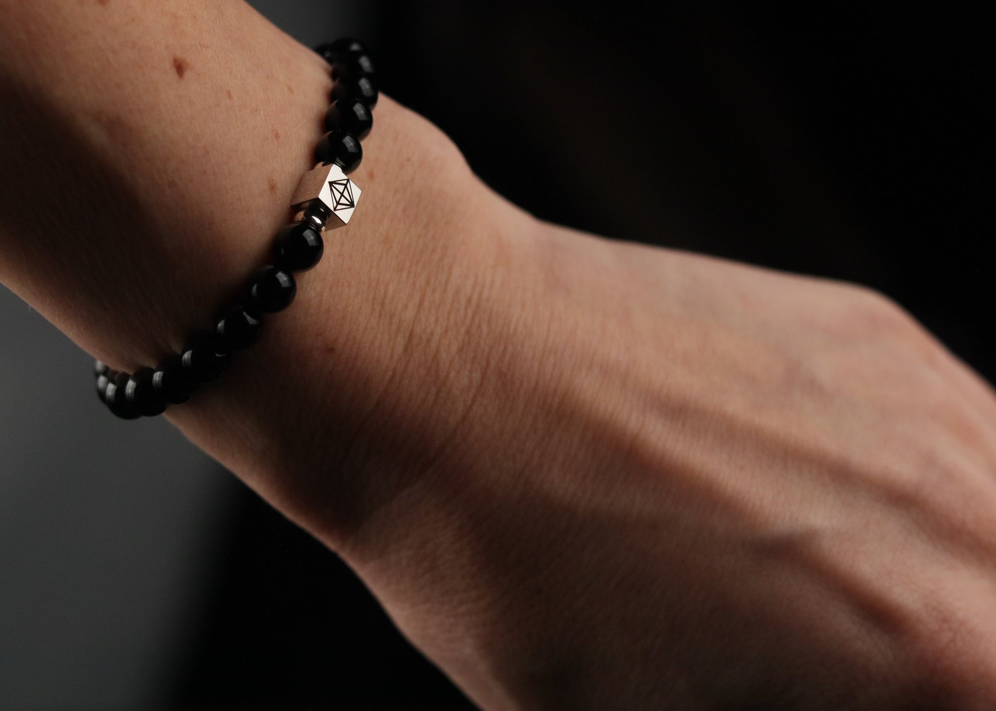 Classic Black Onyx 6mm bracelet sterling silver worn wrist - minimalist protection jewelry unisex