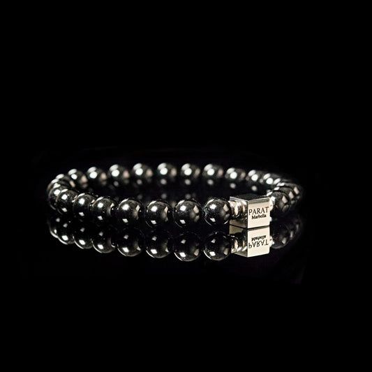 Premium Black Onyx 8mm bracelet reflection - polished black gemstone sterling silver men
