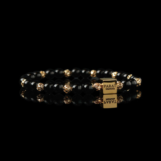 Black Tourmaline 6mm bracelet 14K gold beads men - protection EMF grounding stone PARAT Marbella