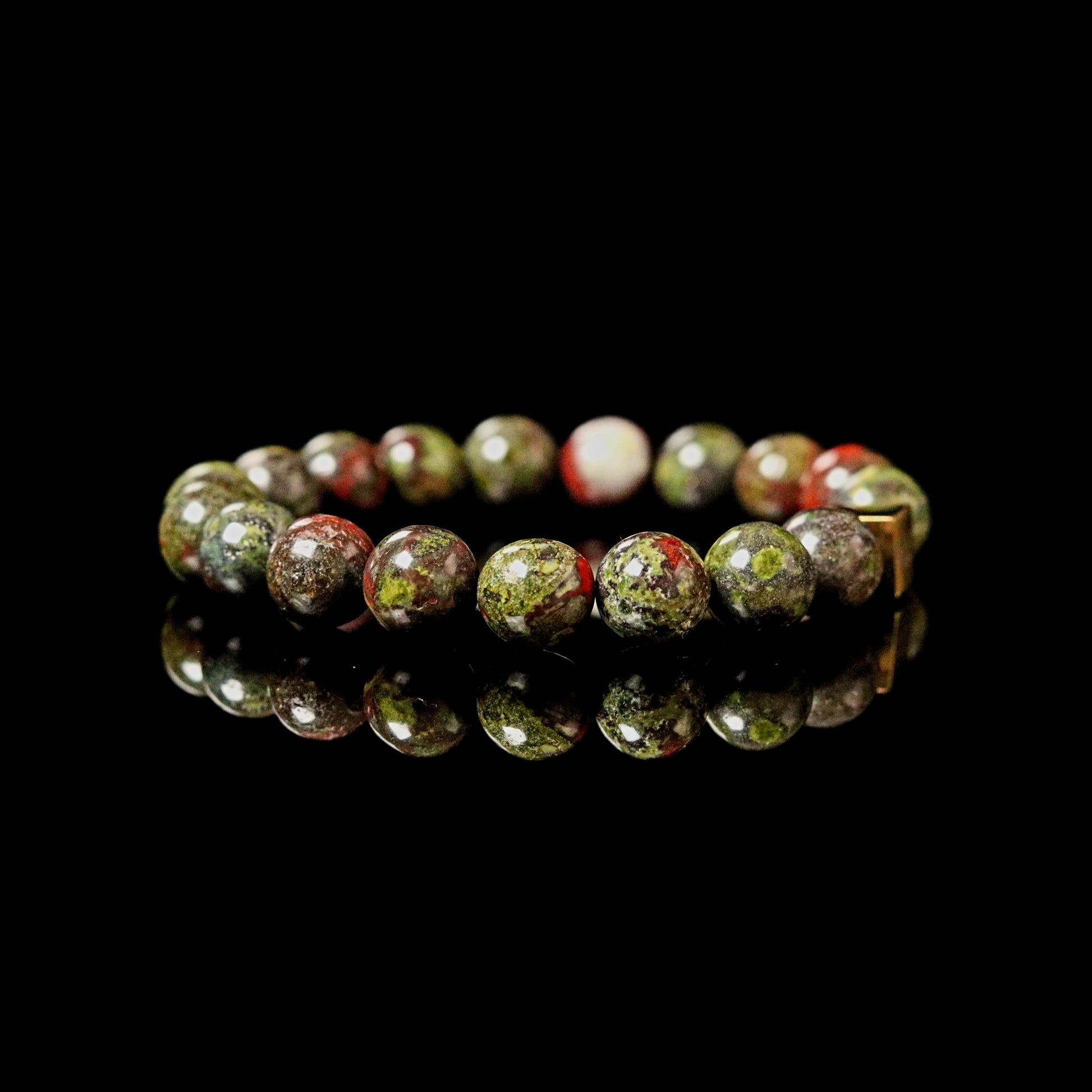 Bloodstone 10mm green with red spots natural patterns - ancient warrior stone bracelet men