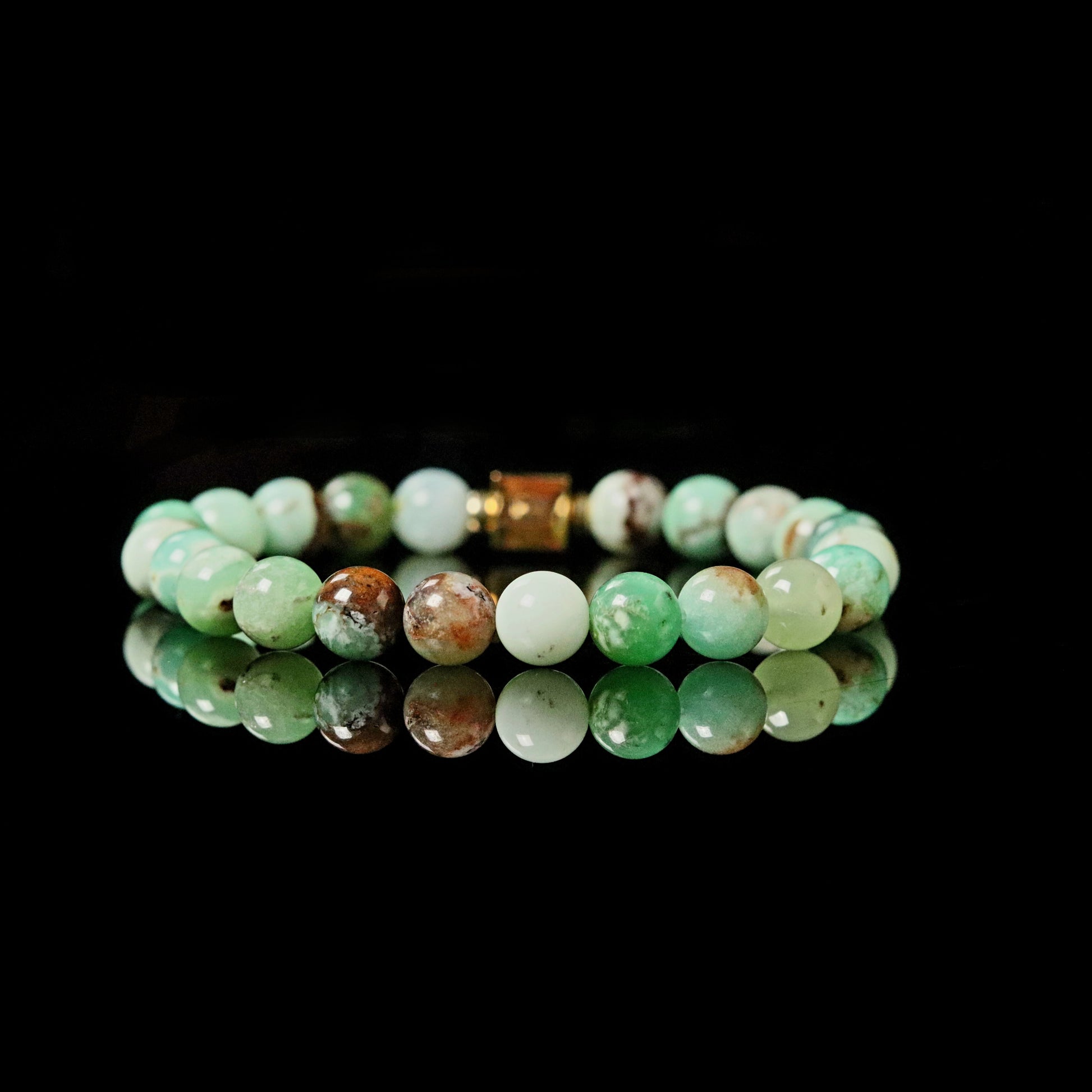 Premium Chrysoprase 8mm bracelet 14K gold men - rare stone of prosperity PARAT Marbella