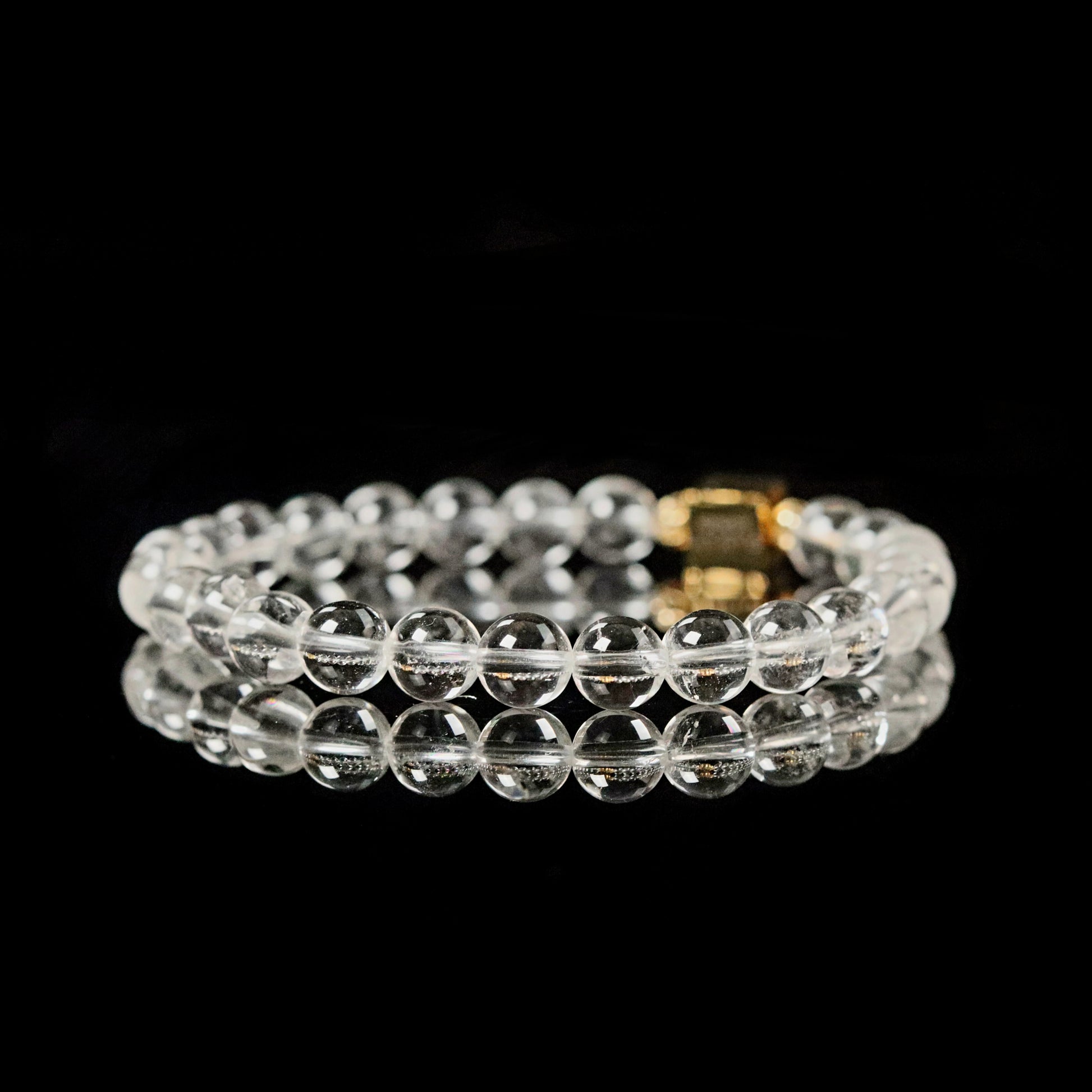 Clear Quartz rock crystal transparency with 14K gold cube - luxury gemstone bracelet