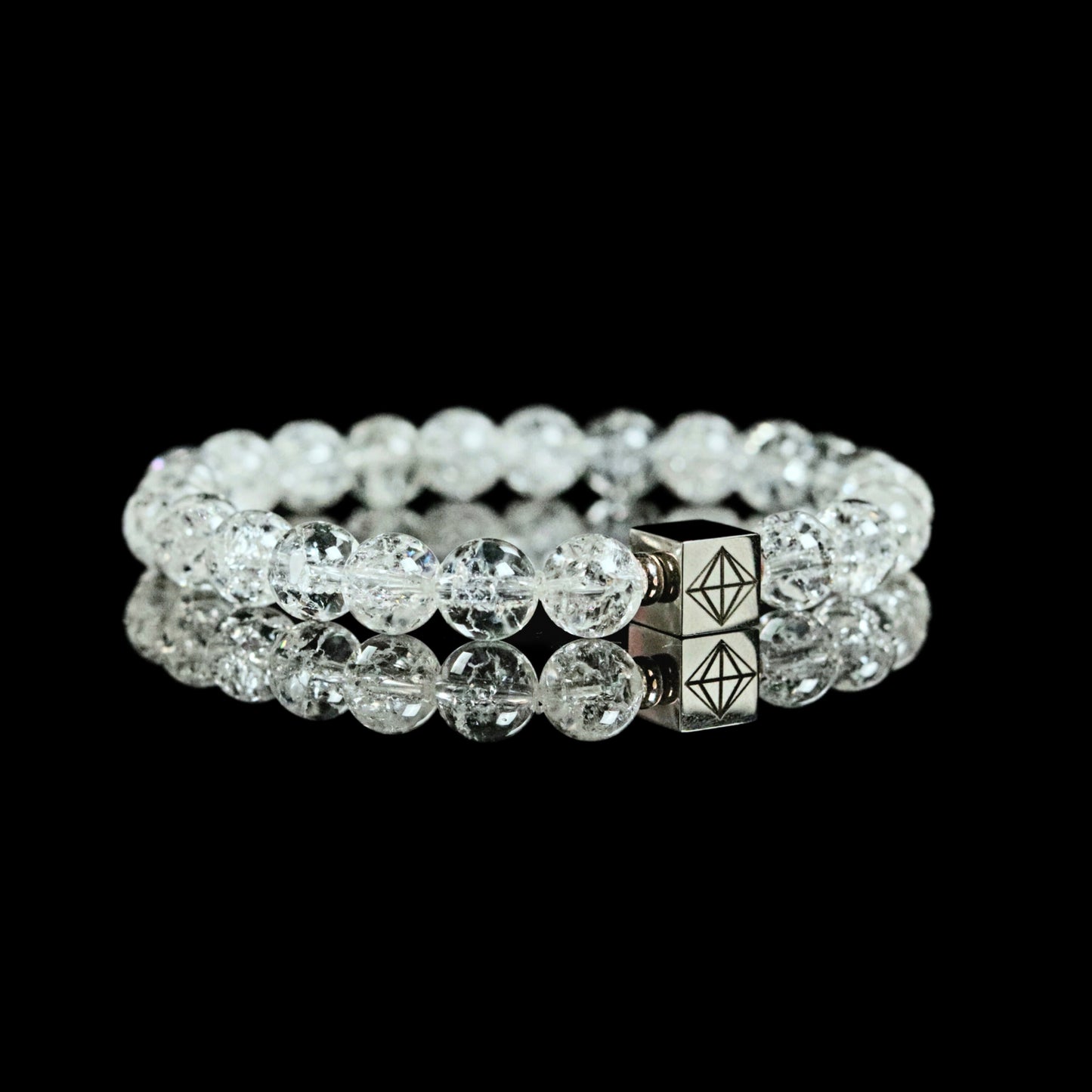 Cracked Quartz 8mm bracelet Stainless Steel men - master healer crystal clarity PARAT Marbella