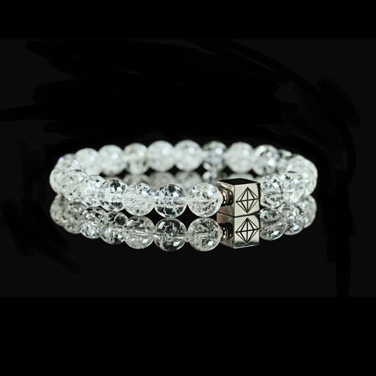 Cracked Quartz 8mm bracelet Stainless Steel men - master healer crystal clarity PARAT Marbella