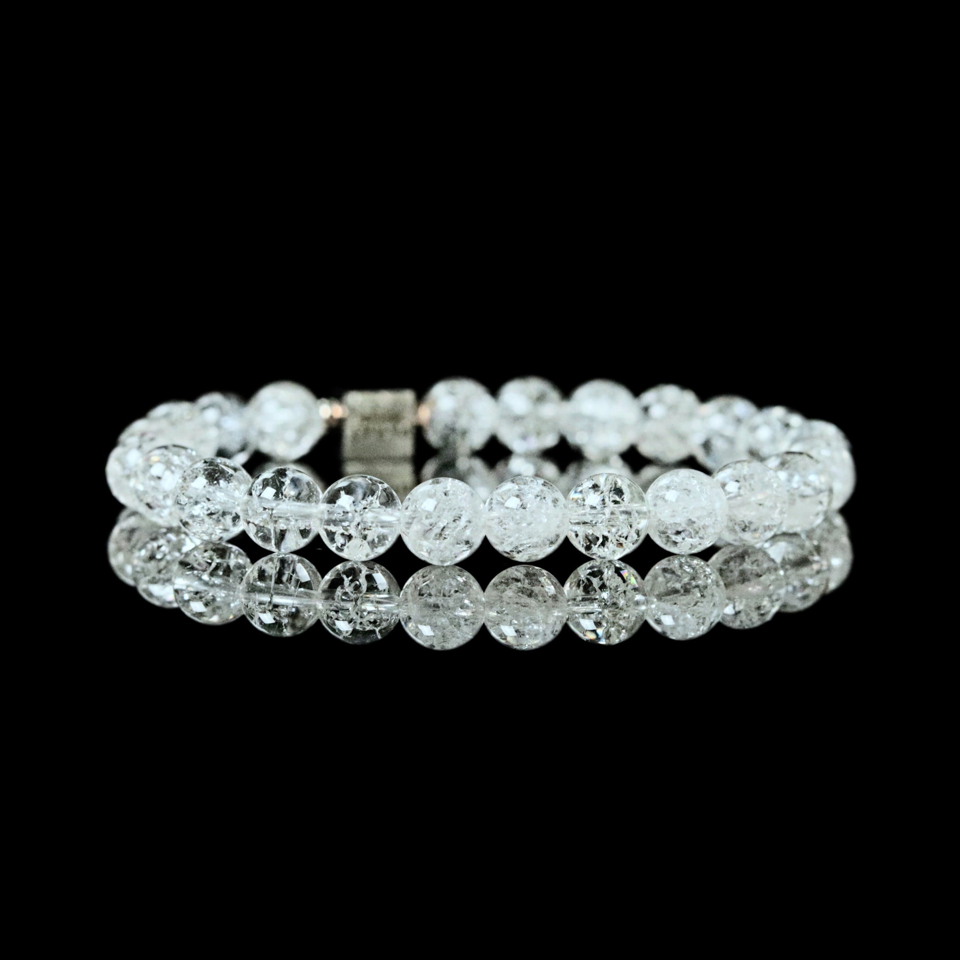 Cracked Quartz 8mm transparent crystal clarity with steel cube detail