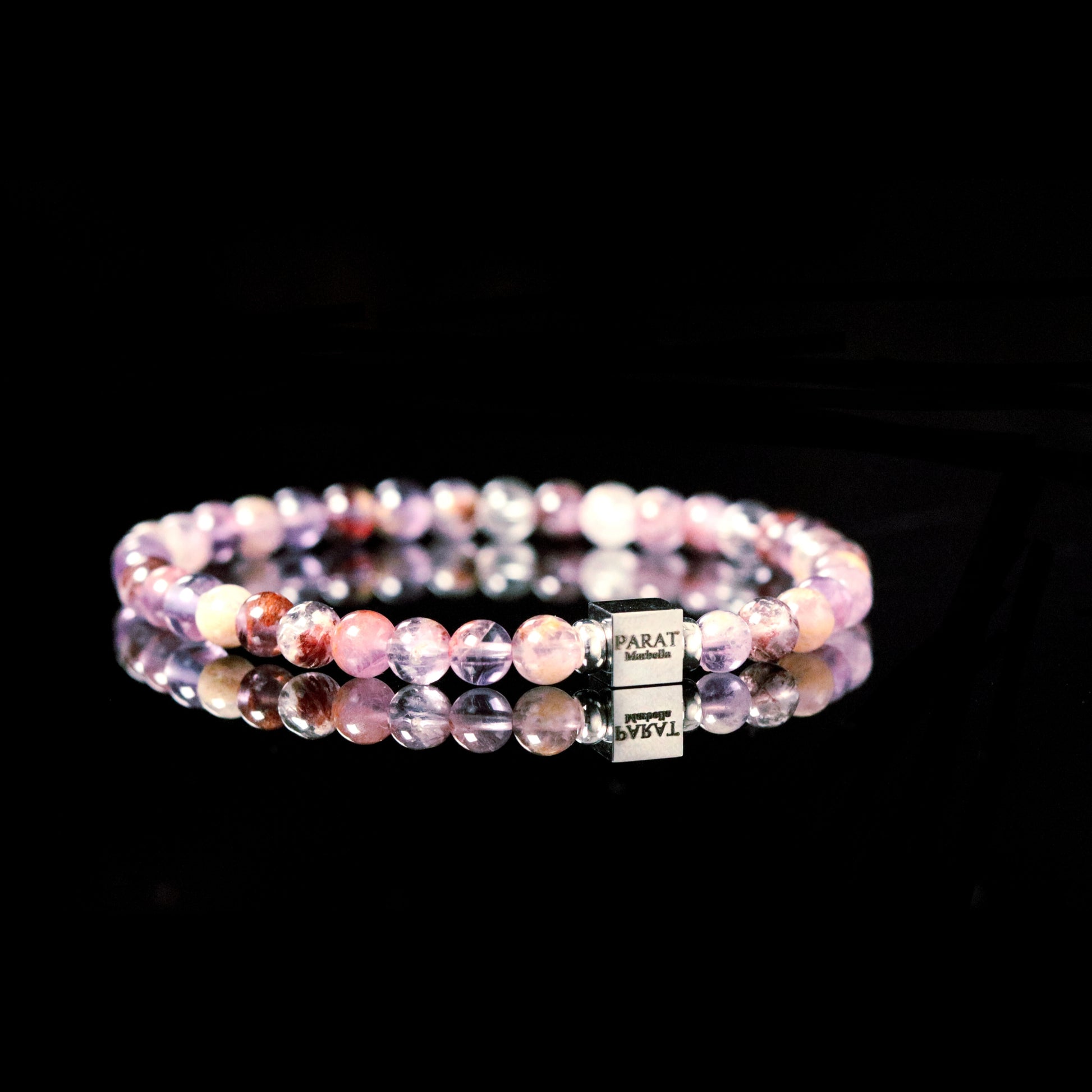Sterling silver PARAT cube detail on Fluorite mental clarity bracelet