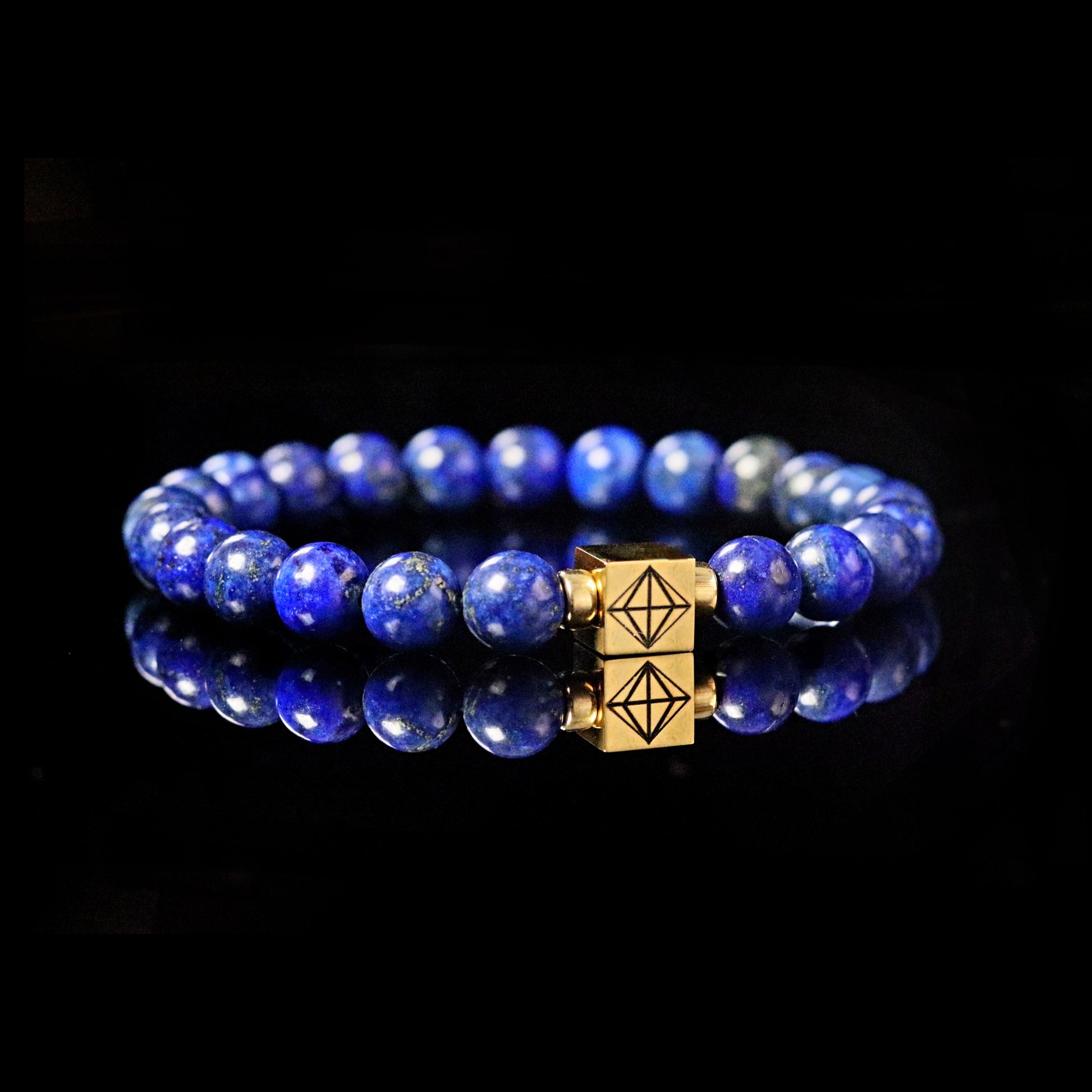 14K gold beads detail on luxury Lapis Lazuli men's bracelet