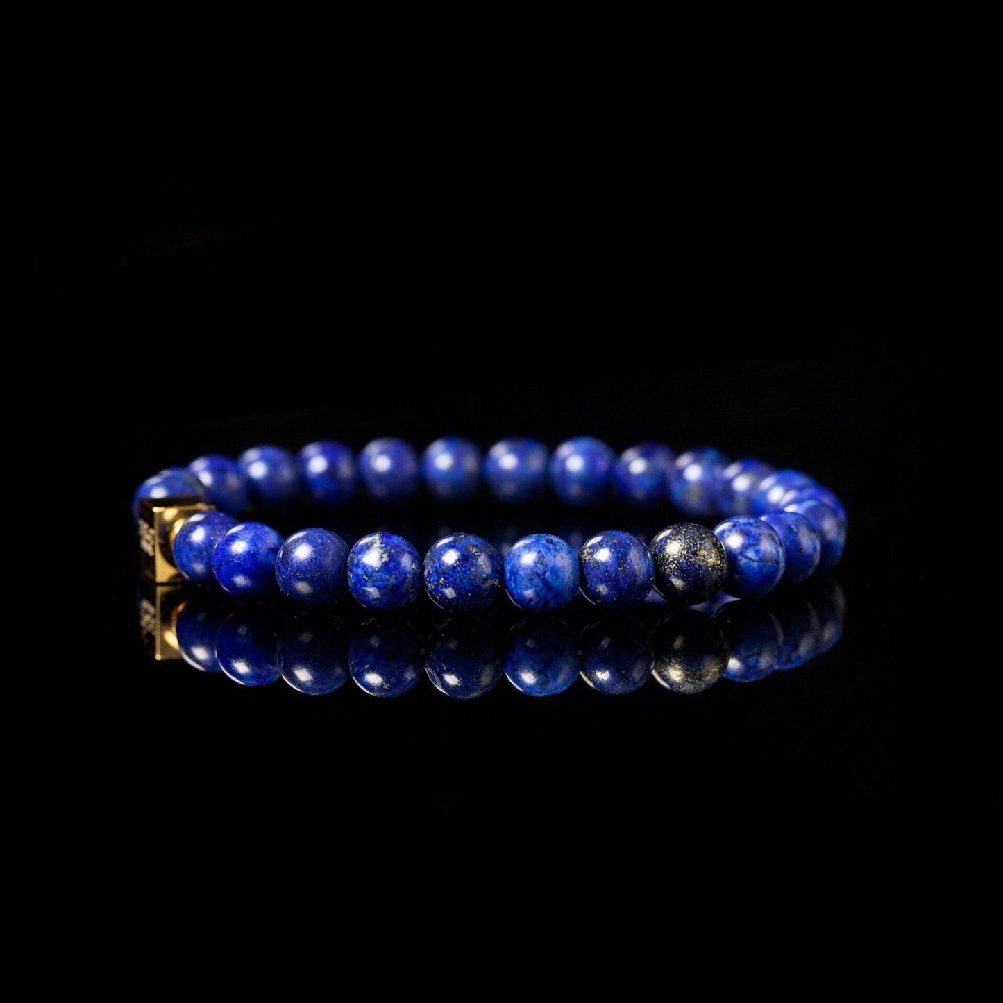 Angle view 2 of Lapis Lazuli 8mm bracelet with gold accents