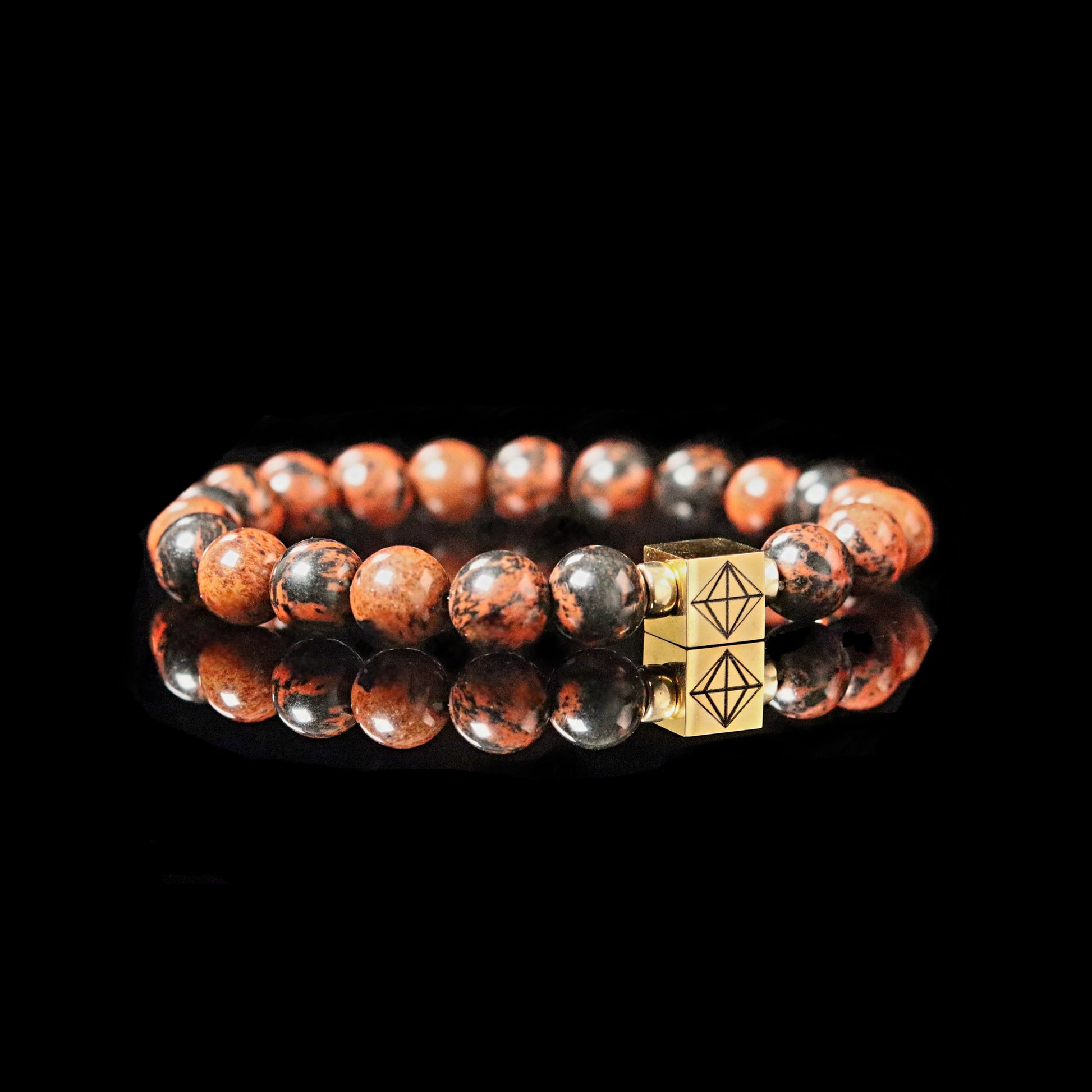 Premium Mahogany Obsidian 8mm bracelet 14K gold men - stone of strength PARAT Marbella
