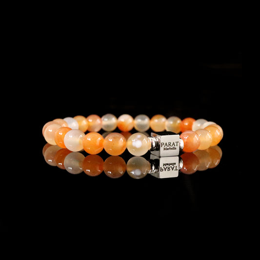 Premium Peach Agate 8mm bracelet sterling silver men - stone of harmony PARAT Marbella