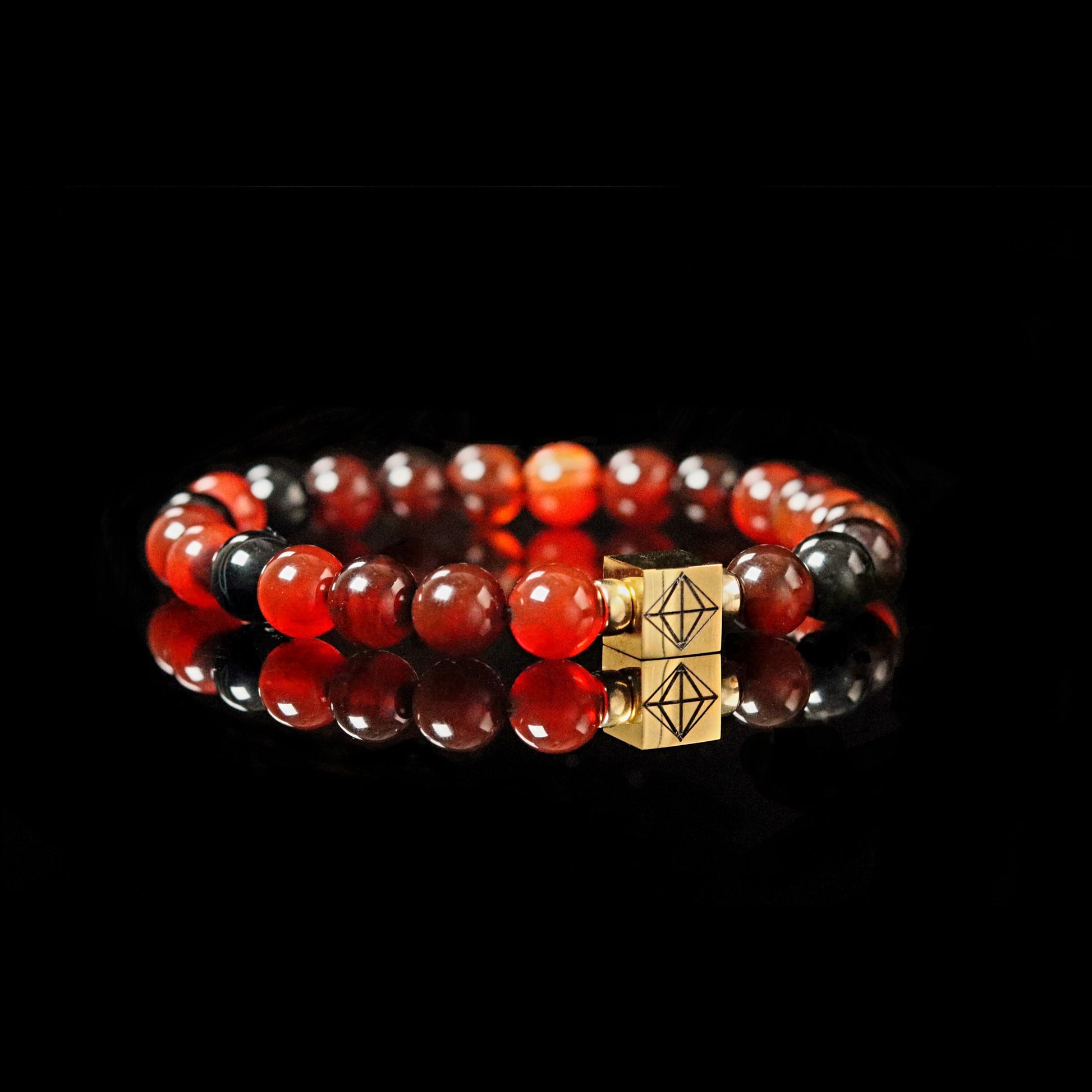 Premium Red Agate 8mm bracelet 14K gold reflection - vitality stone natural banding men