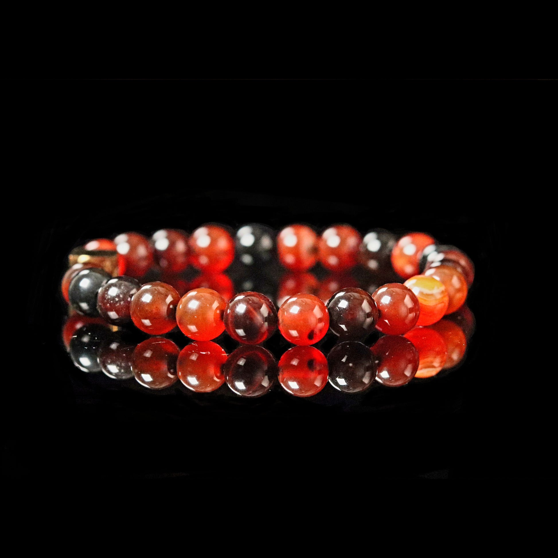 Red Agate 8mm natural color variations 14K gold cube - life force stone bracelet closeup
