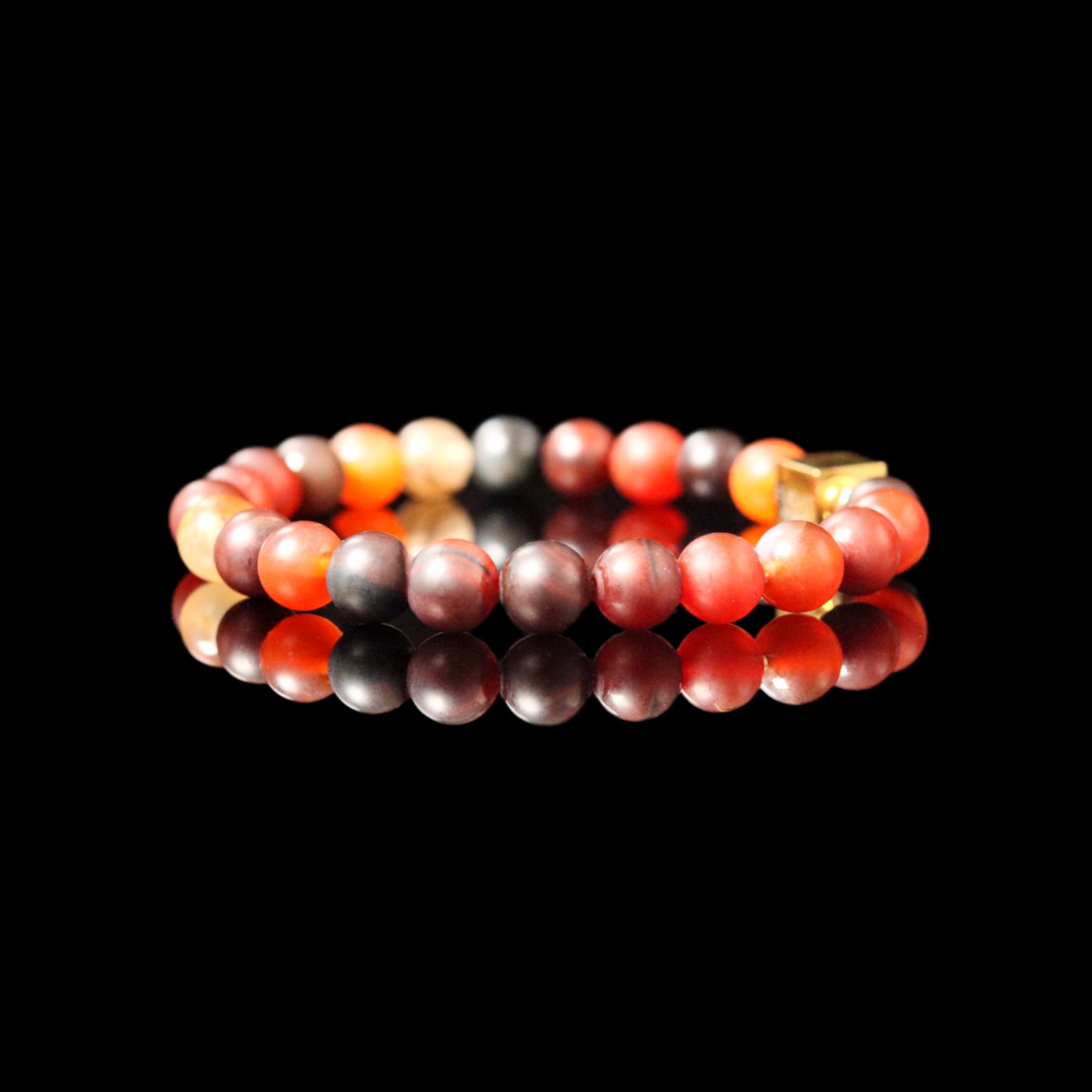 14K gold PARAT cube on frosted Red Agate 8mm bracelet - luxury vitality stone jewelry