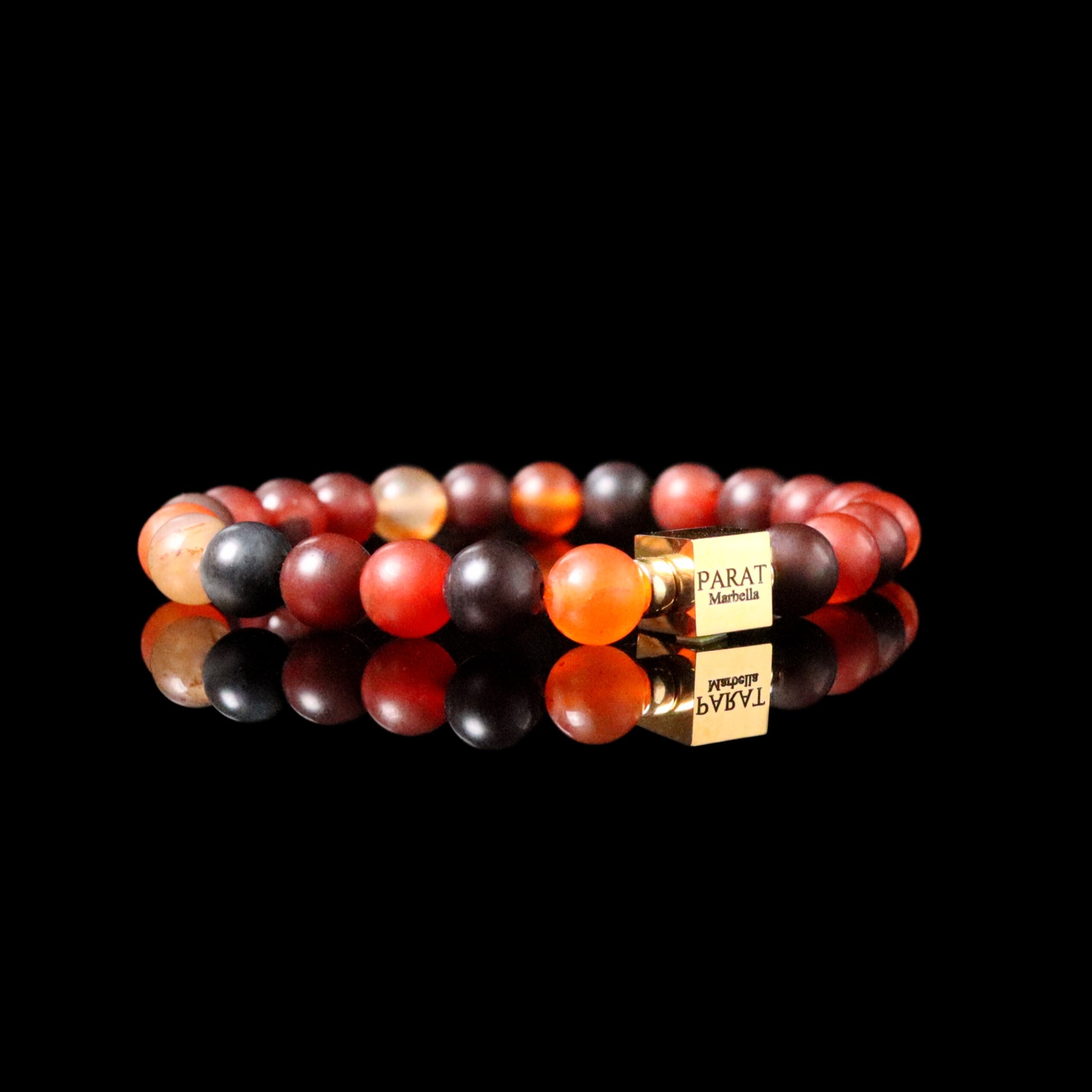 Frosted Red Agate 8mm bracelet 14K gold men - vitality courage stone PARAT Marbella