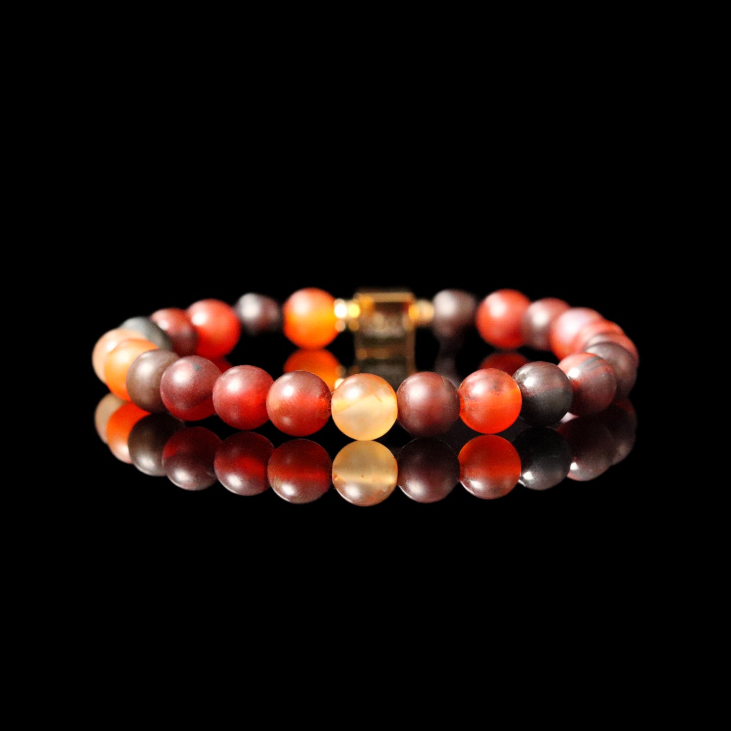 Matte Red Agate 8mm frosted finish with 14K gold rings - fire stone bracelet men