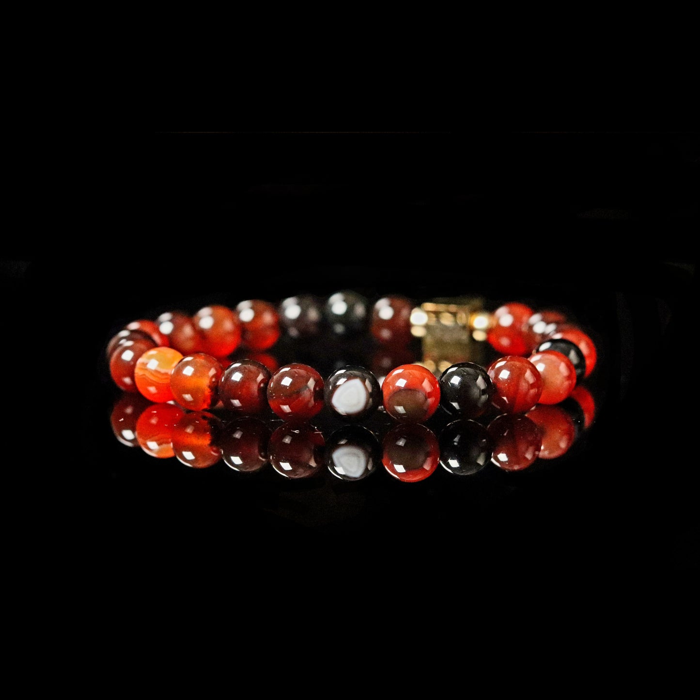 Red Agate vibrant orange red natural banding - fire agate gemstone 14K gold luxury