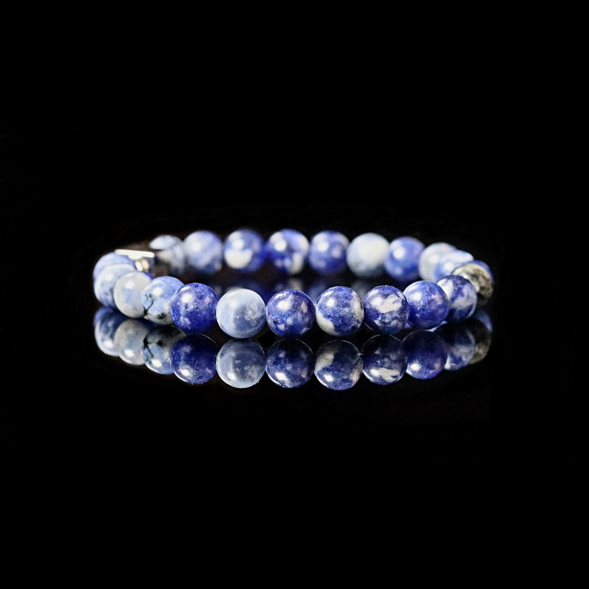 Sterling silver PARAT cube detail on Sodalite logic stone bracelet 8mm